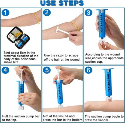 Portable EVA First Aid Kit with Zipper Closure and Four Extraction Cup Sizes for Snake Bites and Bee Stings