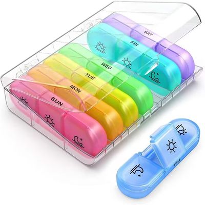 Outdoor Travel Portable Leather Case Color 21 Grid PP Medicine Box 8cm Size 2.5cm Length Pill Dispenser Box